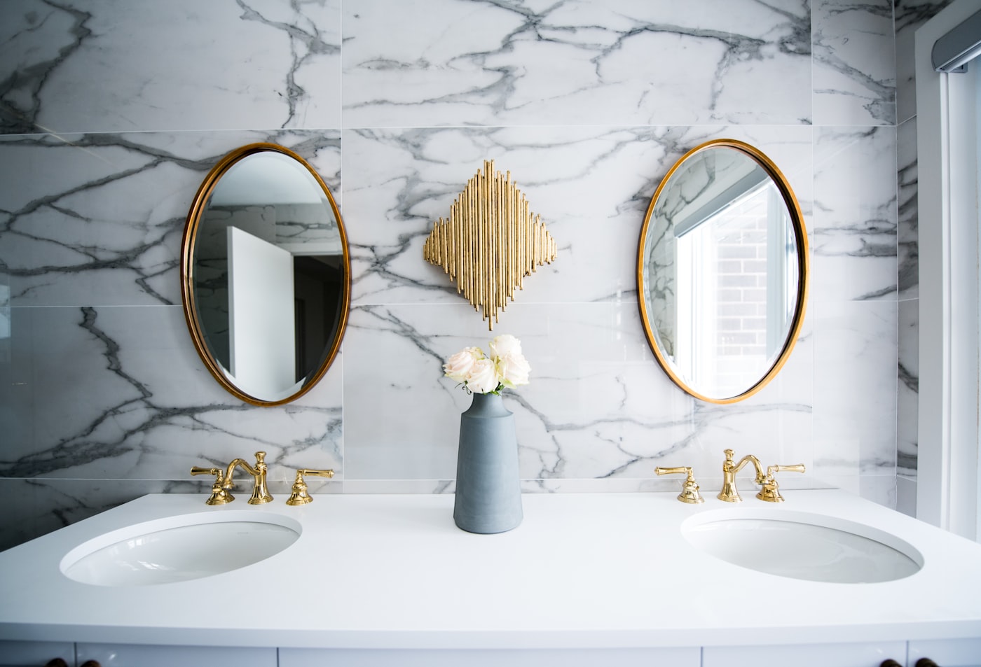 Lake Las Vegas Bath Suite — Double vanity & stone